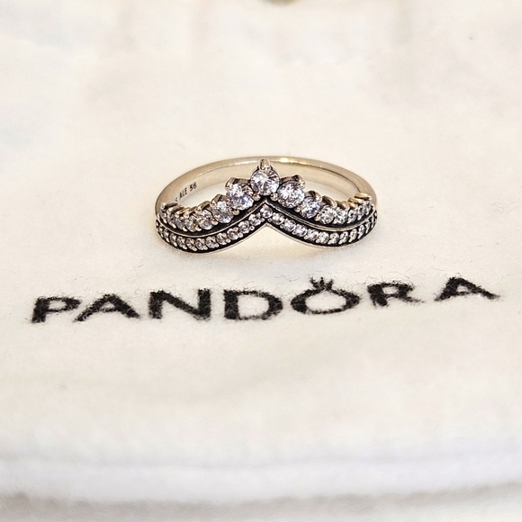 Pandora Sterling Silver Timeless Princess Wishbone CZ Ring S925 ALE Size 7.5 - Picture 2 of 9